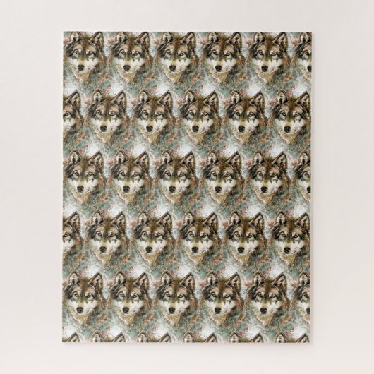 Puzzle Aquarelle Tête de loup Gris noir blanc (Vertical)