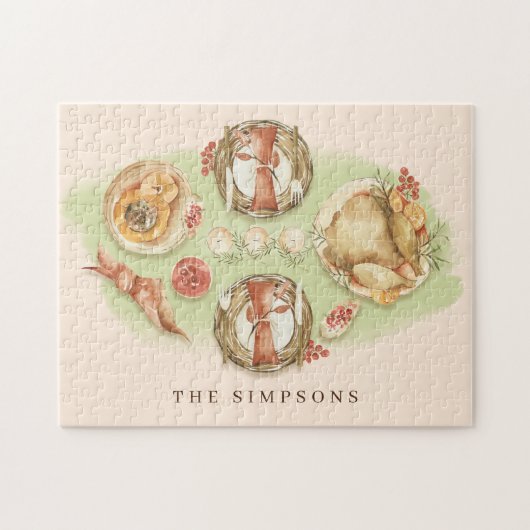 Puzzle Aquarelle Thanksgiving Dîner Famille (Horizontal)