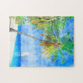Puzzle Aquarelle Tropical Island Beach avec Palm Tree (Horizontal)
