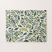 Puzzle Aquarelle verte branches saisonnières et baies (Horizontal)