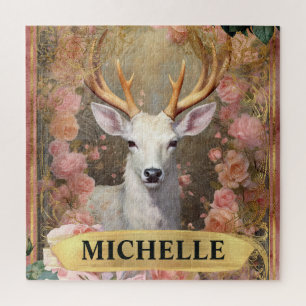 Puzzle Aquarelle Vintage cerf blanc et roses roses roses