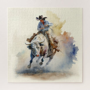 Puzzle Aquarelle western poussiéreuse “Cavalier de taurea