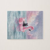 Puzzle Aquarelle Whimsical Chat noir Flamant rose Flotte (Horizontal)