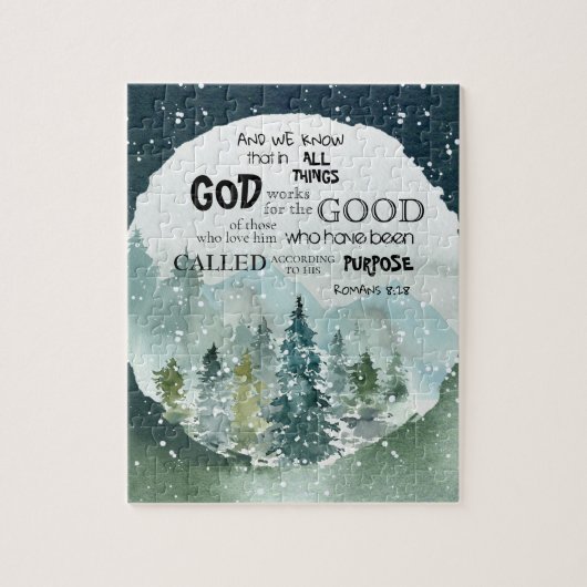 Puzzle Aquarelle Woods Romans 8:28 Verse de la Bible (Vertical)