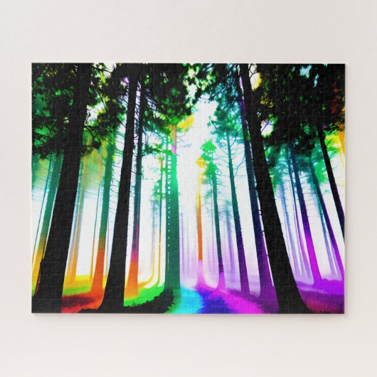 Puzzle Aquarelles arc-en-ciel avec Forêt de silhouette no (Horizontal)