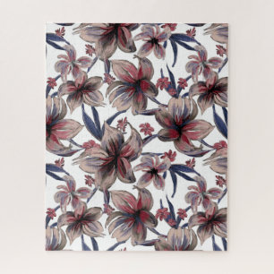 Puzzle Aquarelles Crimson Floral sur blanc