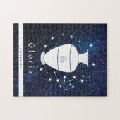 Puzzle Aquarius Blue Cosmic Star Galaxy Zodiac Nom du sig (Horizontal)