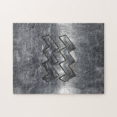 Puzzle Aquarius Symbole Grunge Distressed Silver Steel (Horizontal)