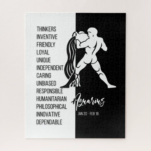 Puzzle Aquarius Zodiac Sign, Black & White (Vertical)