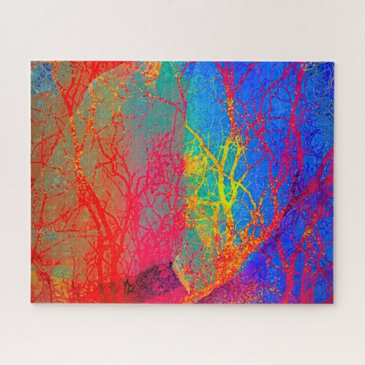 Puzzle Arbre Abstrait en rouge et bleu (Horizontal)