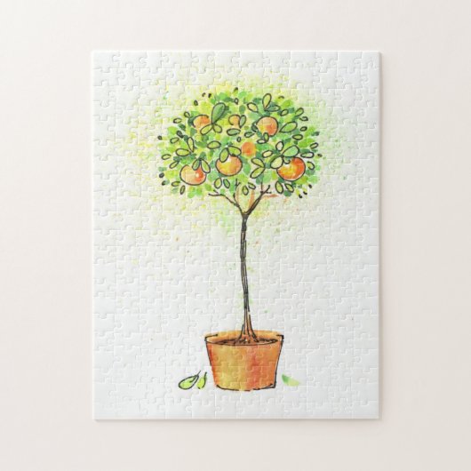 Puzzle Arbre d'agrume peint d'aquarelle dans le pot (Vertical)
