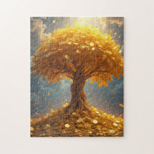 Puzzle arbre d'argent doré pièces d'or