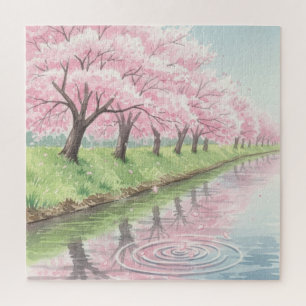 Puzzle Arbre de cerisier à fleurs pastel rose aquarelle p