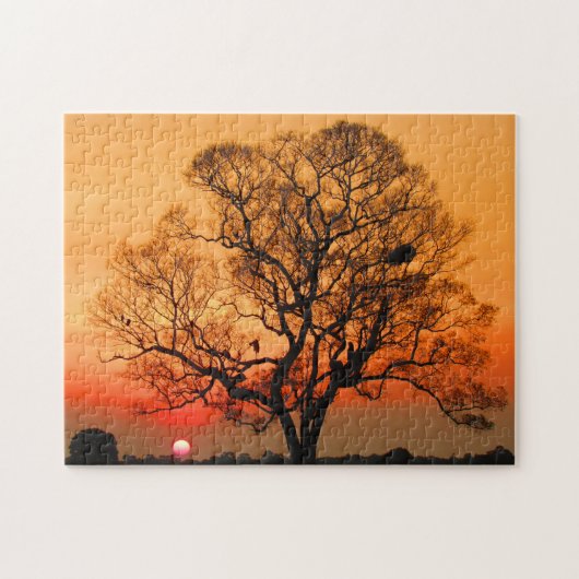 Puzzle arbre de coucher de soleil rouge (Horizontal)