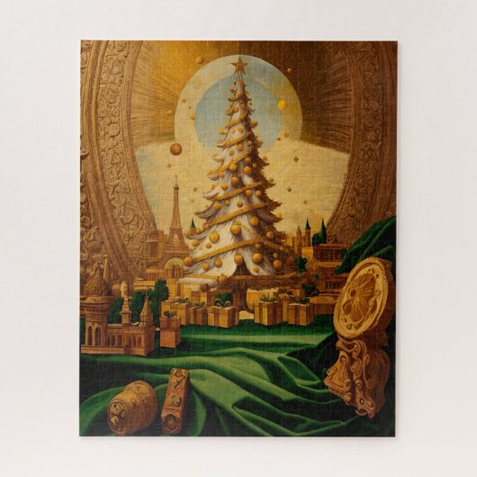 Puzzle Arbre de Noël d'or avec la Tour Eiffel (Vertical)