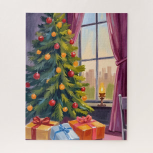 Puzzle Arbre de Noël Joyeux Peinture de Fêtes