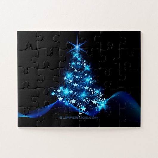 Puzzle arbre de Noël stylisé SlipperyJoe bleu brillant s (Horizontal)