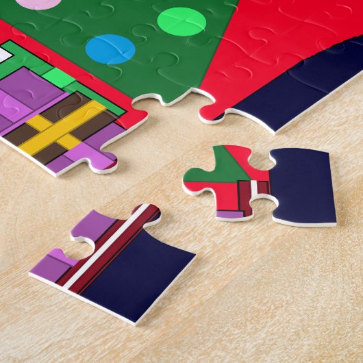 Puzzle Arbre de Noël vert avec rideaux bleus : (Côté)