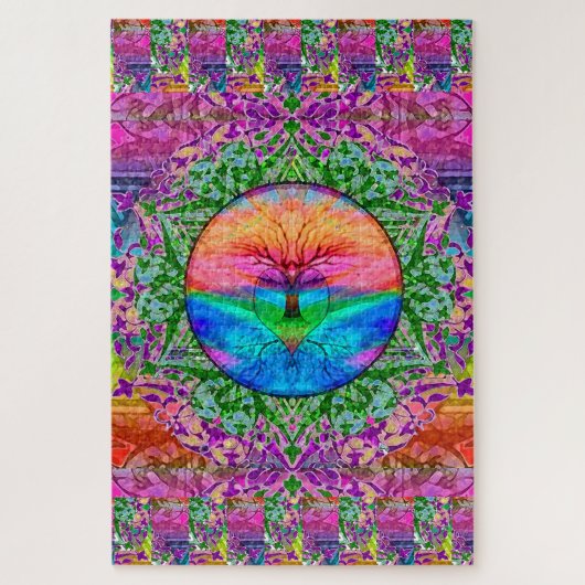 Puzzle Arbre de vie apaisant dans les couleurs arc-en-cie (Vertical)