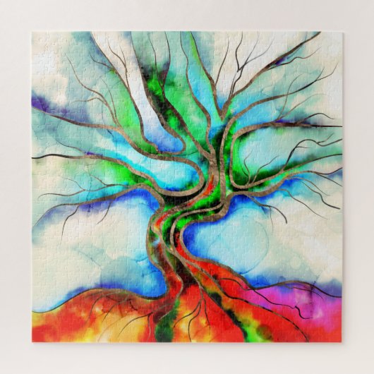Puzzle Arbre de vie - aquarelle, encre et or (Vertical)