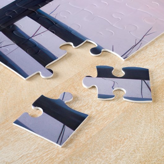 Puzzle Arbre d'hiver avec clôture (Côté)