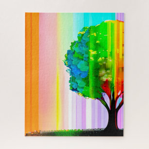 Puzzle Arbre et ciel de couleur arc-en-ciel
