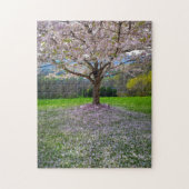 Puzzle Arbre fleuri rose cerisier avec bois (Vertical)