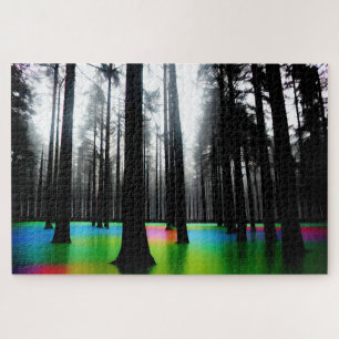 Puzzle Arbres Abstraits en silhouette jaune et bleue
