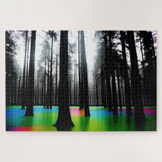 Puzzle Arbres Abstraits en silhouette jaune et bleue (Horizontal)