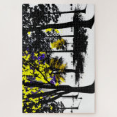 Puzzle Arbres Abstraits en silhouette jaune et bleue (Vertical)