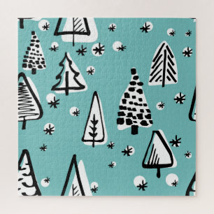 Puzzle Arbres de Noël scandinaves : graphismes vintages.