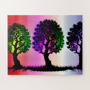 Puzzle Arbres en silhouette noire avec fond de ciel color