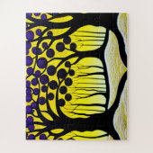 Puzzle Arbres noirs aux fruits pourpres Ciel jaune pour e (Vertical)