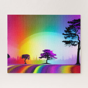 Puzzle Arbres noirs et violets le long de Rainbow Road