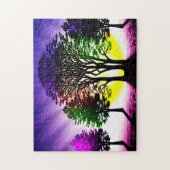 Puzzle Arbres noirs silhoués aux couleurs vives autour (Vertical)