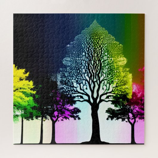 Puzzle Arbres noirs Silhouettés aux teintes arc-en-ciel d (Horizontal)