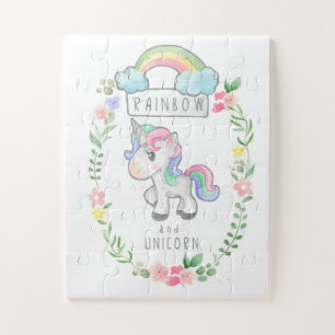 Puzzle Arc-en-ciel et fleurs Unicorne