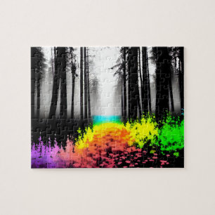 Puzzle Arc-en-ciel se jette dans la forêt de Silhouette