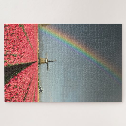 Puzzle Arc-en-ciel, tulipes et moulin à vent en Hollande (Horizontal)