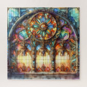 Puzzle Arche en verre tendu Cathédrale en verre jaune ble (Vertical)