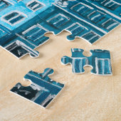 Puzzle Architecture d'Amsterdam, aquarelle bleue. (Côté)