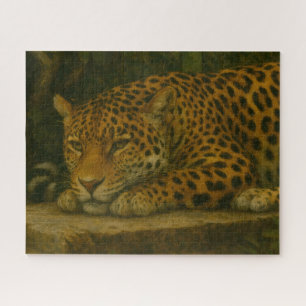 Puzzle Ardoise dorée - Leopard reposant en feuillage