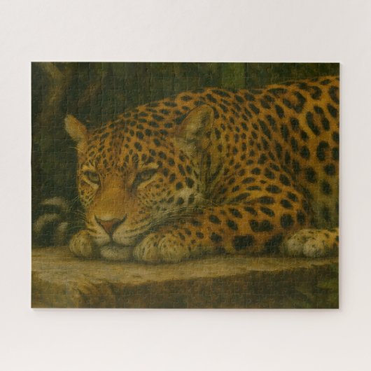 Puzzle Ardoise dorée - Leopard reposant en feuillage (Horizontal)