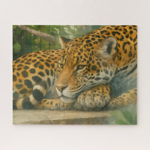 Puzzle Ardoise dorée - Leopard reposant en feuillage