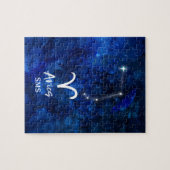 Puzzle Aries Zodiac Constellation Blue Galaxy Monogramme (Horizontal)