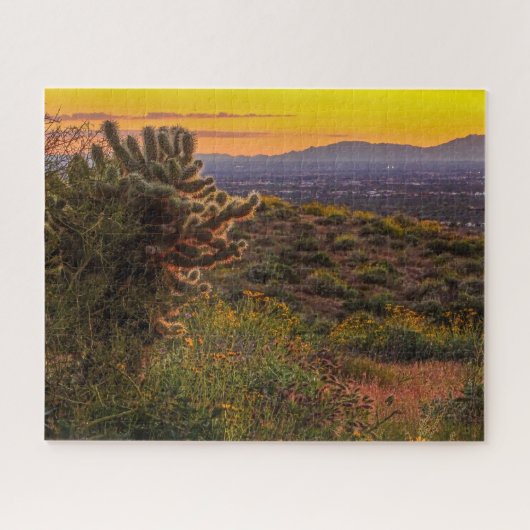 Puzzle Arizona Sunset Cholla Cactus Lost Dutchman Park (Horizontal)