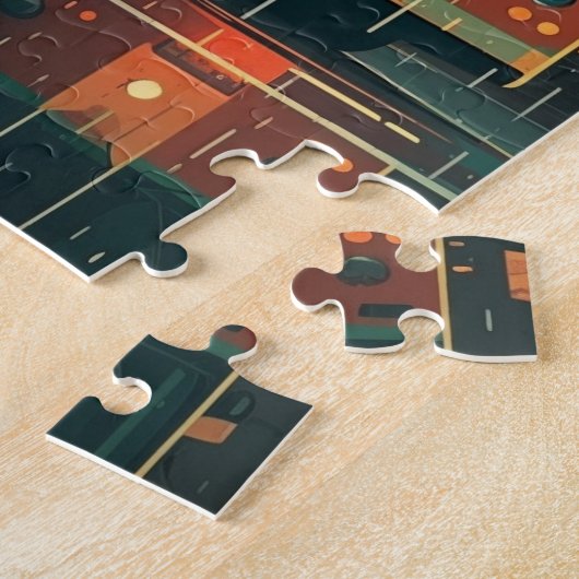 Puzzle Arrêt de bus et passager solitaire dans la rue plu (Côté)