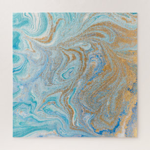 Puzzle Arrière - plan acrylique en marbre, bleu avec bril