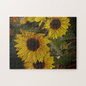 Puzzle arrière - plan feuillu avec de grandes fleurs de s (Horizontal)