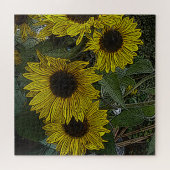 Puzzle arrière - plan feuillu avec de grandes fleurs de s (Horizontal)